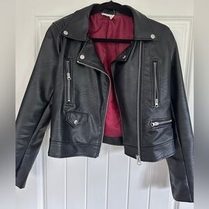 Black Faux Leather Moto Jacket Cropped Size M